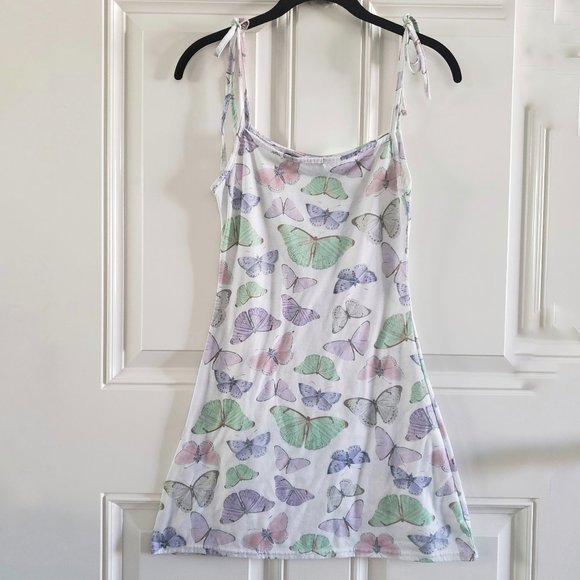 PRETTYLITTLETHING Bodycon Butterfly Print Spaghetti Strap Mini Dress Sz 4 - Picture 3 of 12